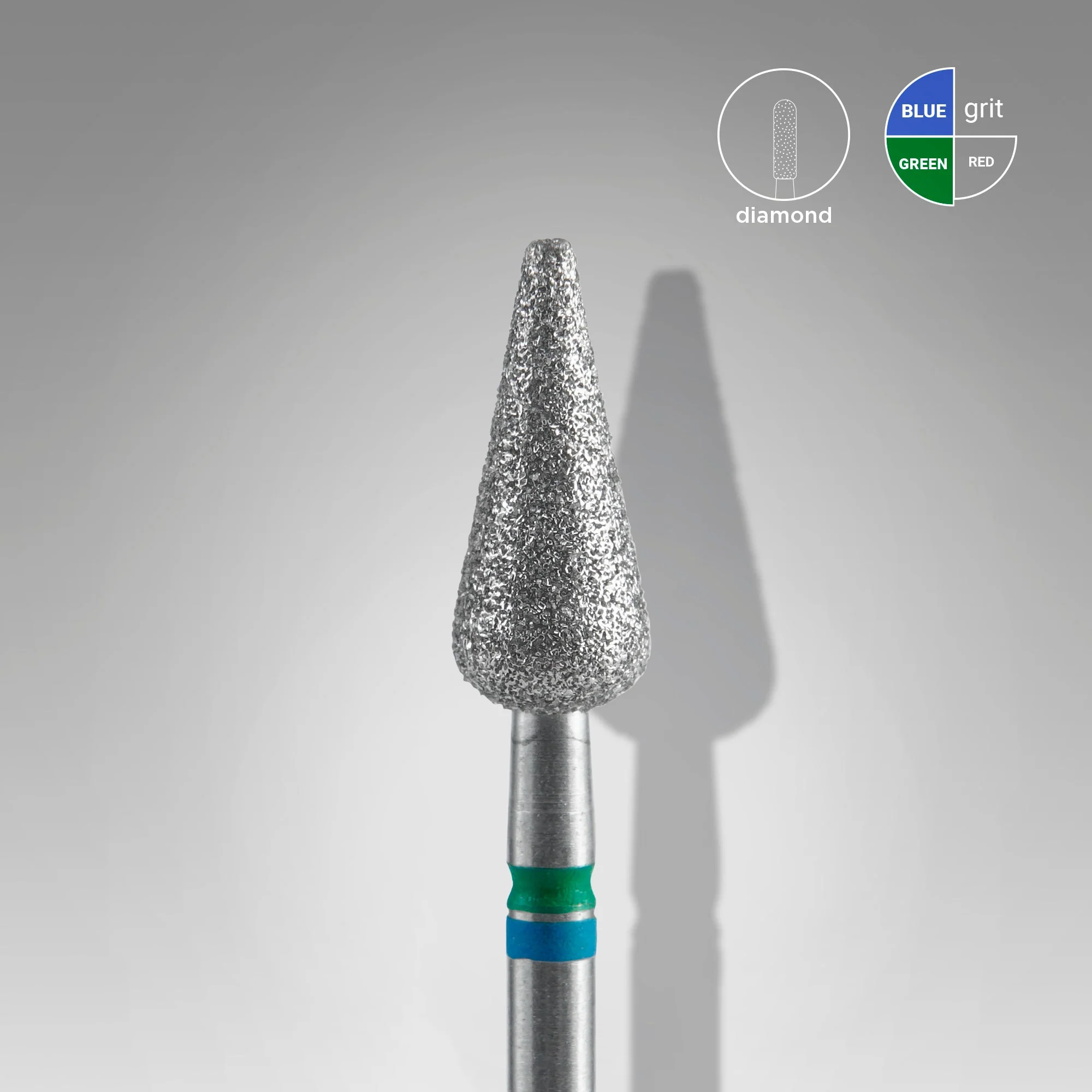STALEKS EXPERT Frez diamentowy DUO „Gruszka ostra” niebiesko-zielony, średnica 5 mm, część robocza 12 mm