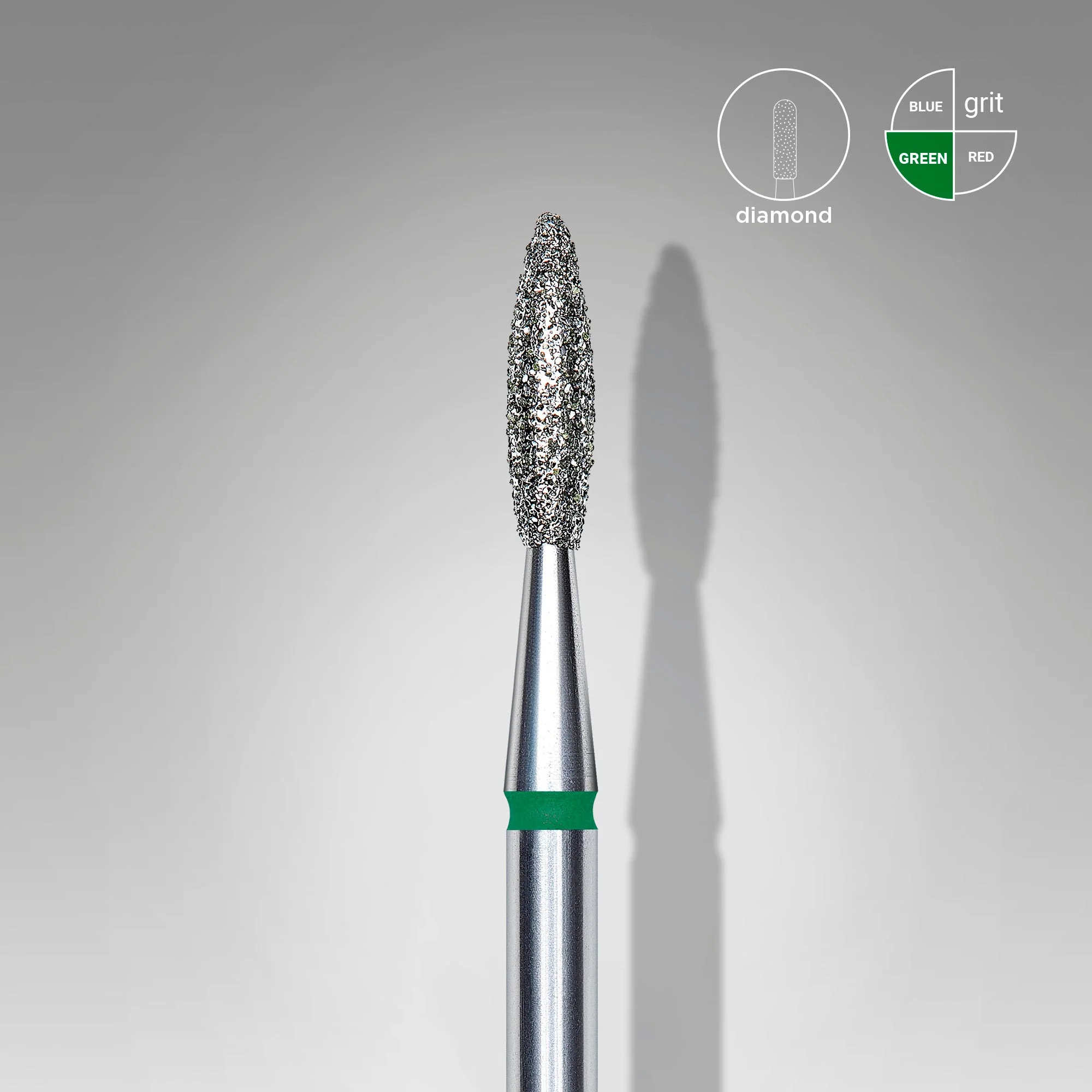 STALEKS EXPERT Frez diamentowy „płomień” zielony, średnica 2,1 mm, część robocza 8 mm