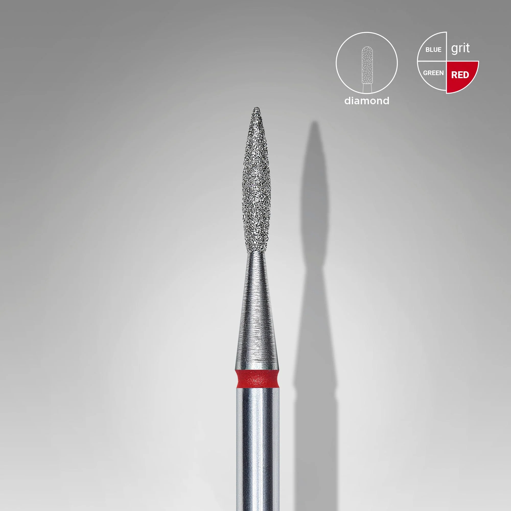 STALEKS EXPERT Frez diamentowy „płomień ostry” czerwony, średnica 1,6 mm, część robocza 8 mm