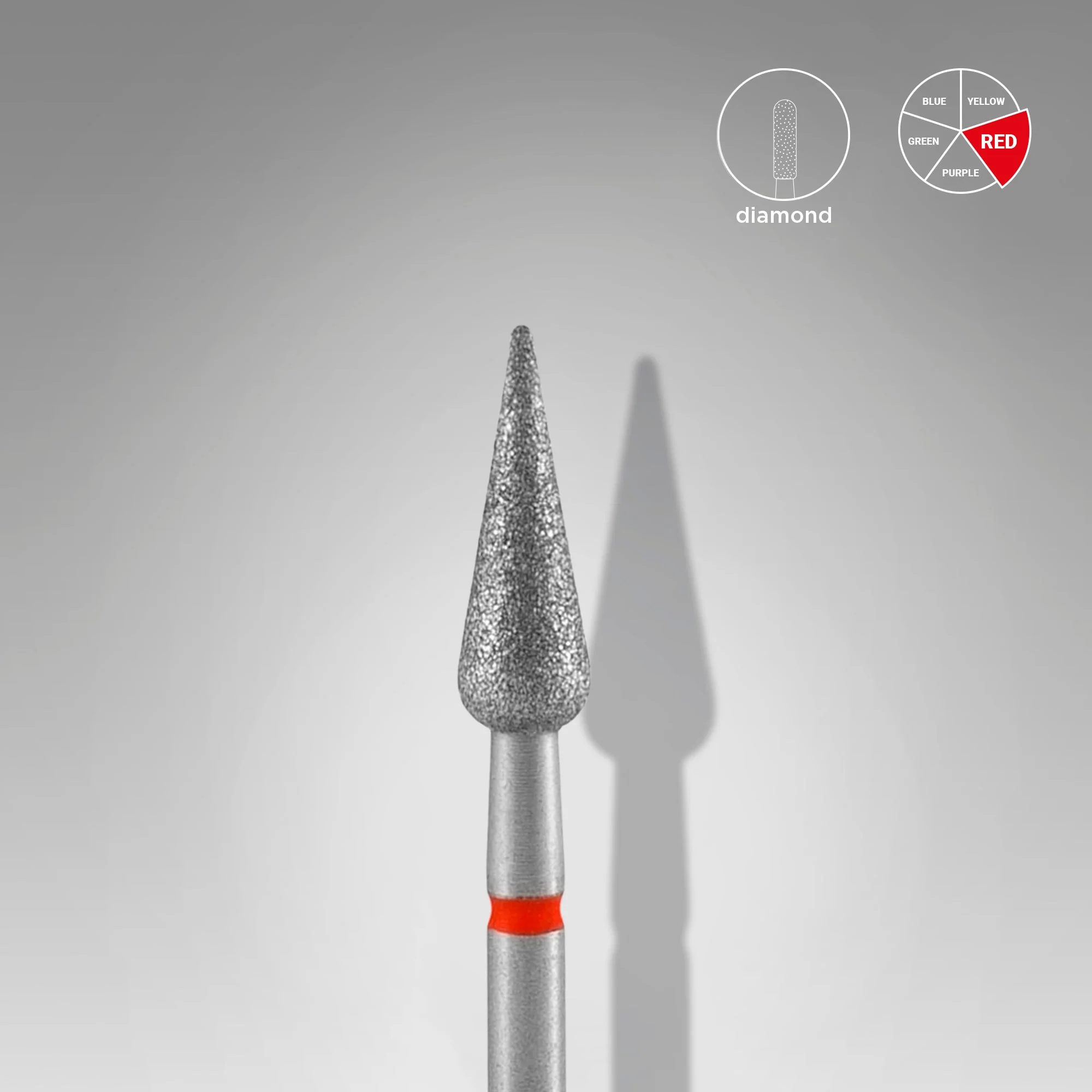 STALEKS EXPERT Frez diamentowy „Gruszka ostra” czerwona, średnica 4 mm, część robocza 12 mm