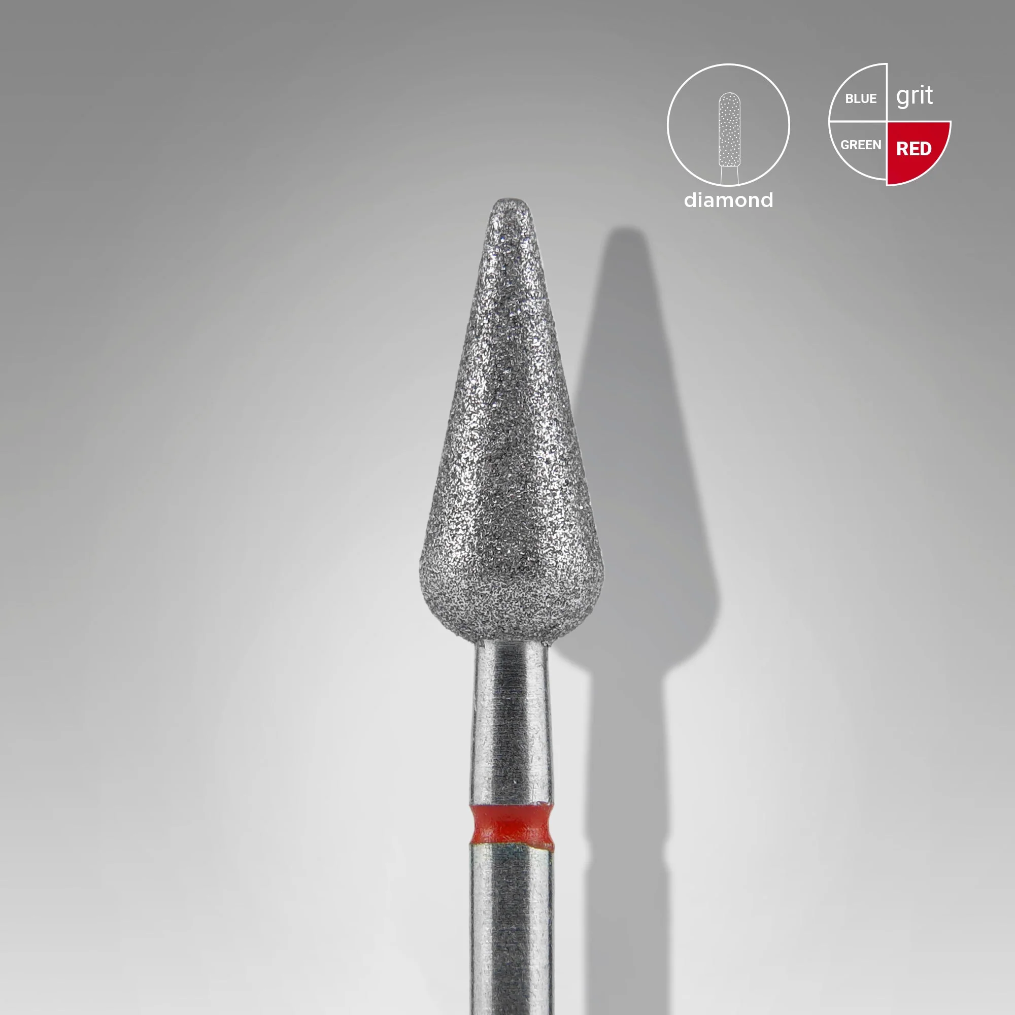STALEKS EXPERT Frez diamentowy „Gruszka ostra” czerwony, średnica 5 mm, część robocza 12 mm