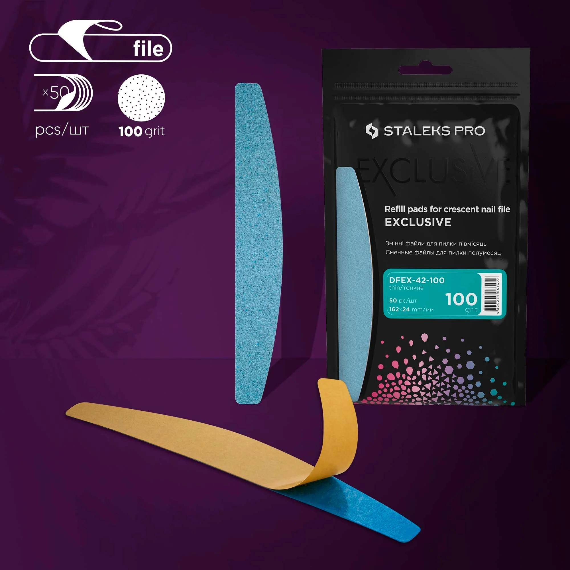 EXCLUSIVE 42 Wymienne pilniki do pilnika półksiężyc, 100 grit (50 szt)