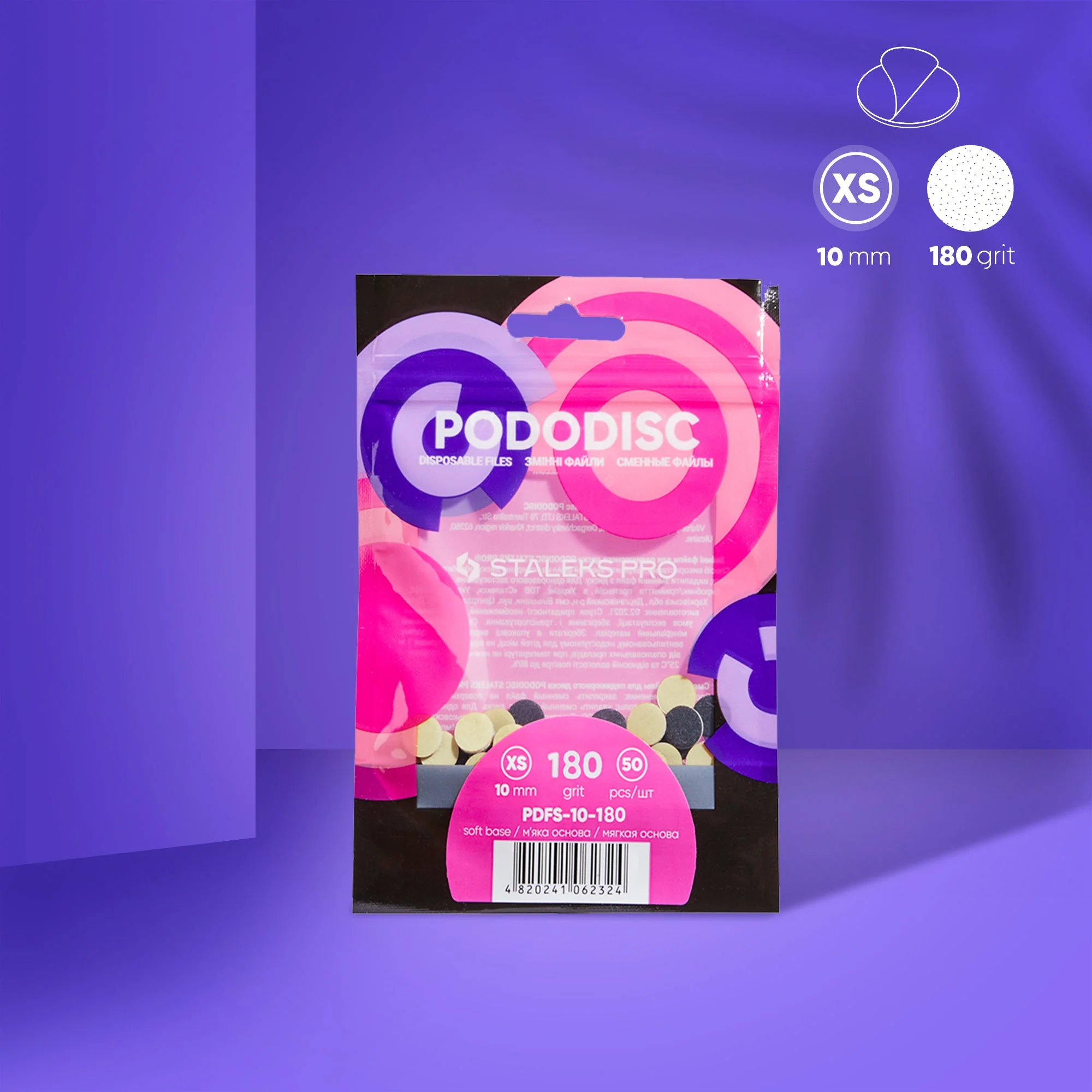 PODODISC XS EXPERT Wymienne pilniki na miękkiej bazie do dysku do pedicure, 180 grit (50 szt)