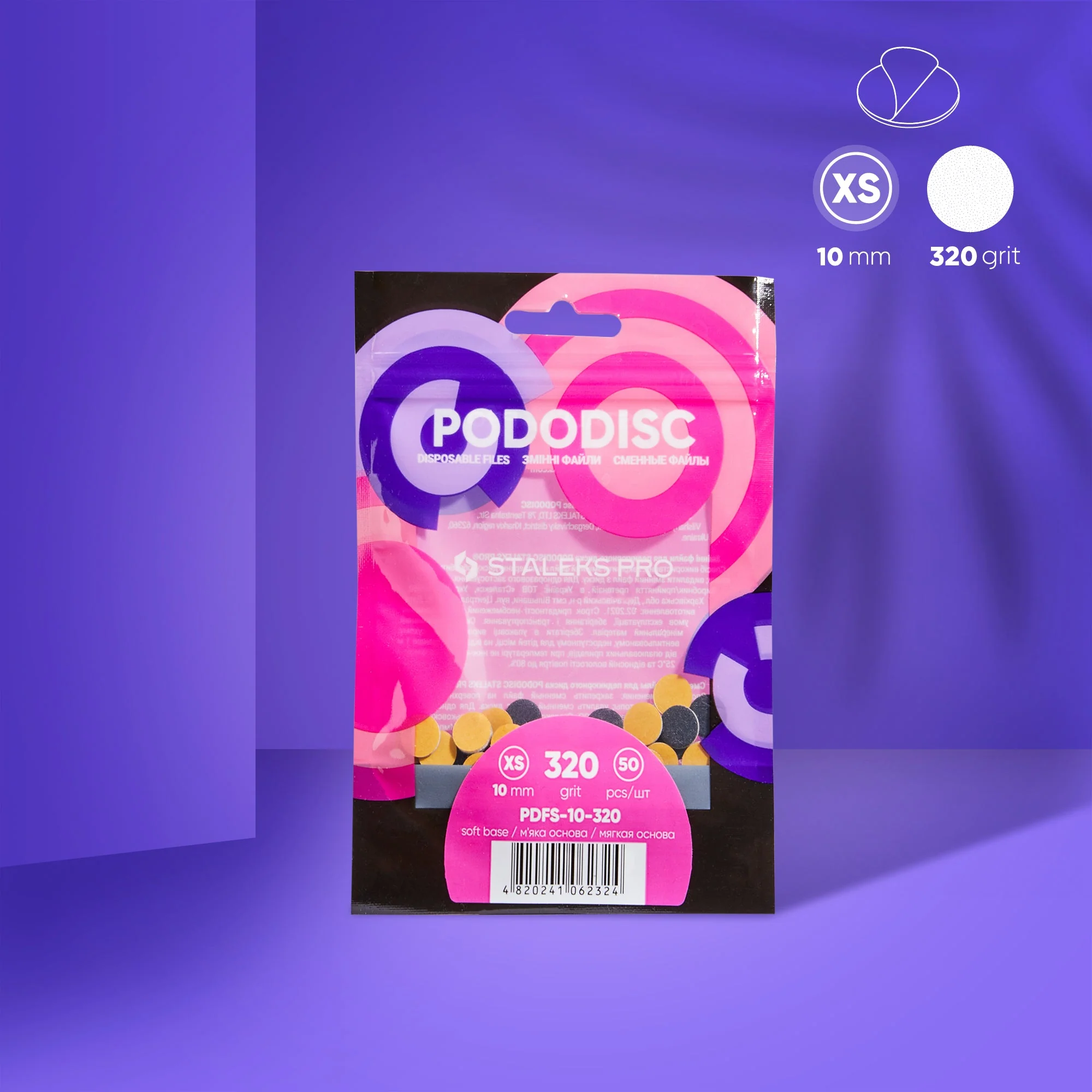 PODODISC XS EXPERT Wymienne pilniki na miękkiej bazie do dysku do pedicure, 320 grit (50 szt)