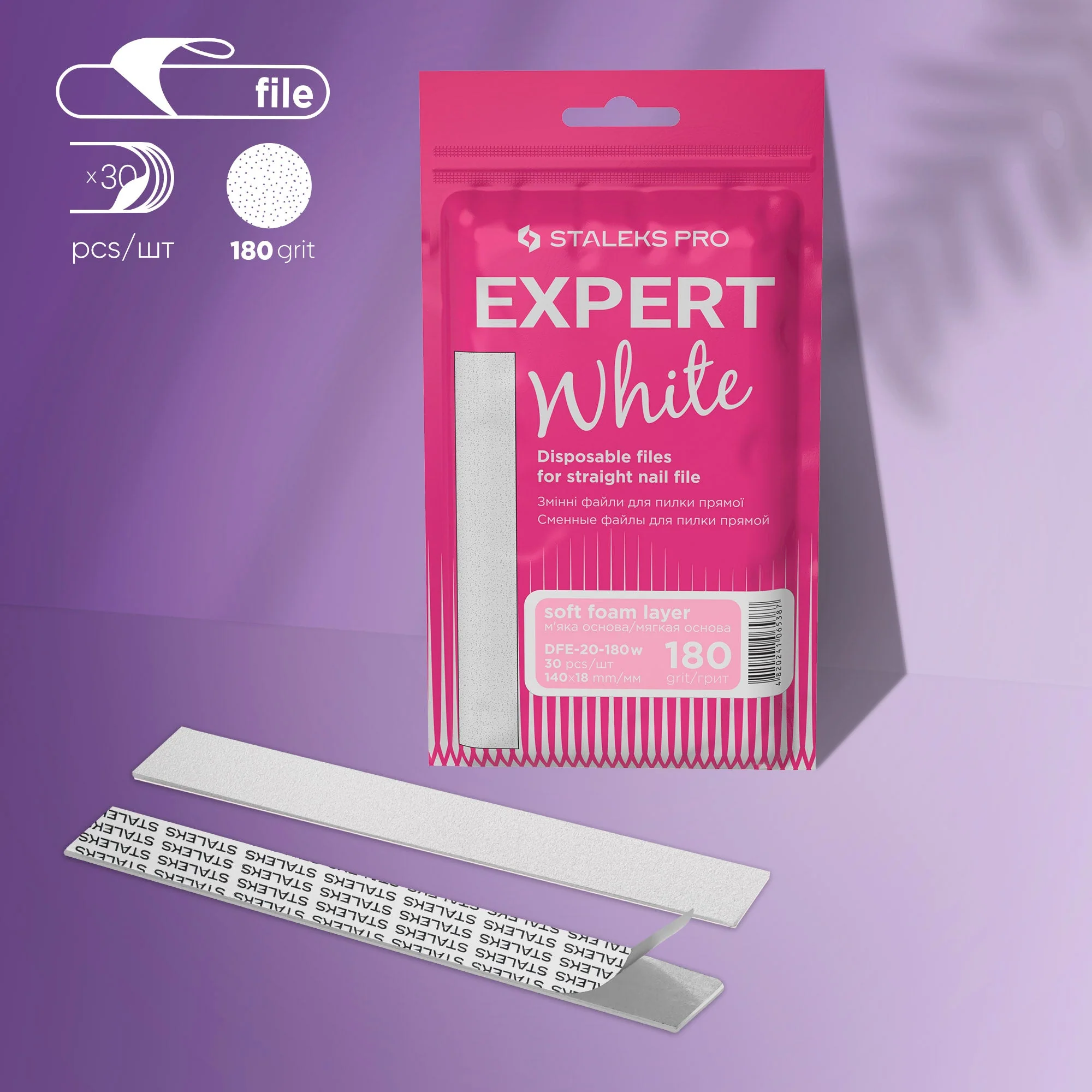 STALEKS EXPERT 20 Wymienne pilniki samoprzylepne na bazie miękkiej do prostego pilnika, 180 grit (30 szt.)