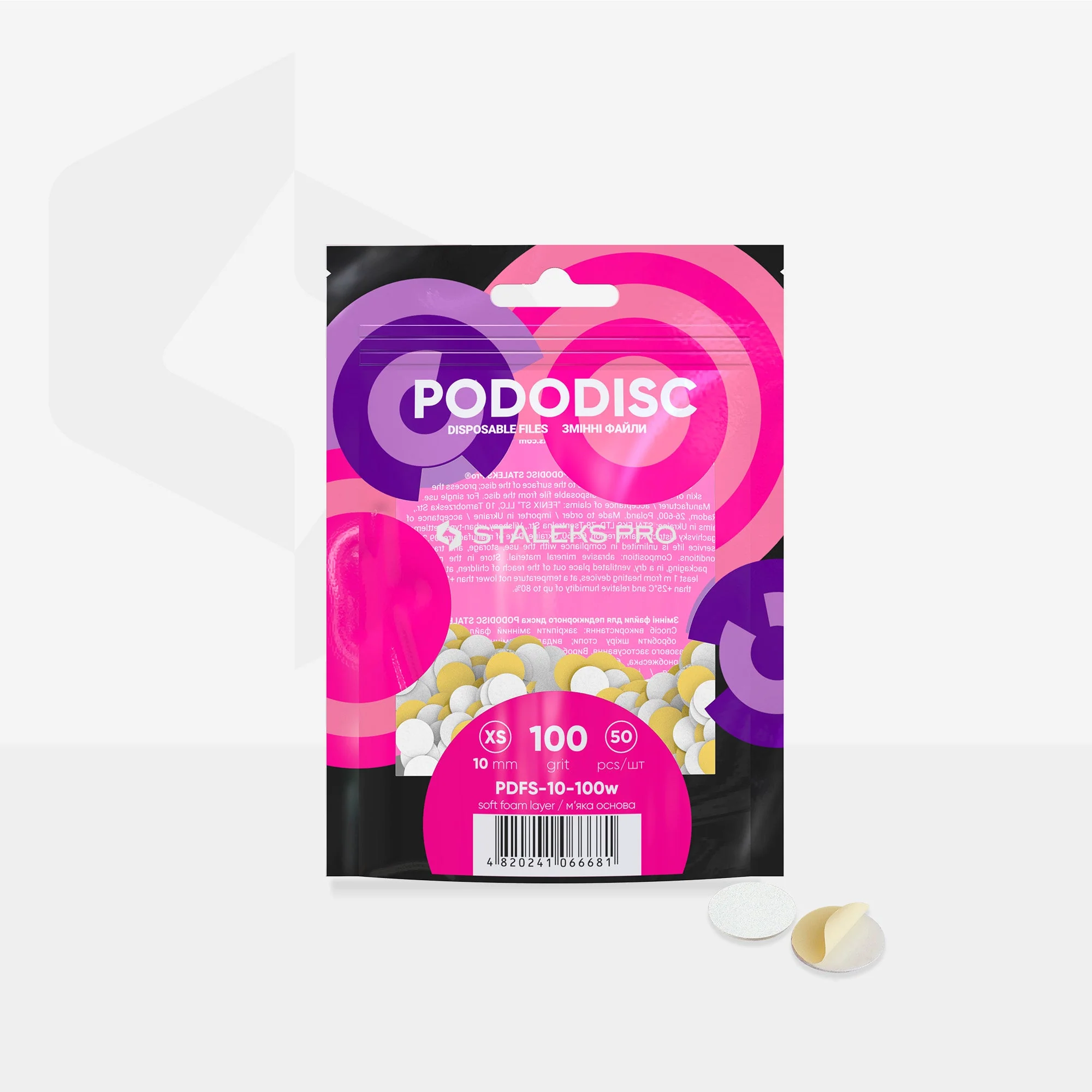 STALEKS EXPERT 10 PODODISC XS Wymienne pilniki samoprzylepne do dysku pedicure na miękkiej bazie, ziarnistość 100, średnica 10 mm (50 szt.) - Image 3
