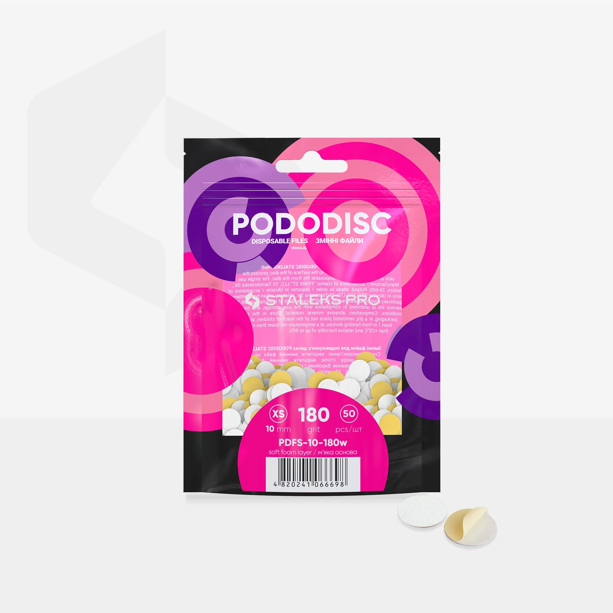 STALEKS EXPERT 10 PODODISC XS Wymienne pilniki samoprzylepne do dysku pedicure na miękkiej bazie, ziarnistość 180, 10 mm (50 szt.) - Image 3